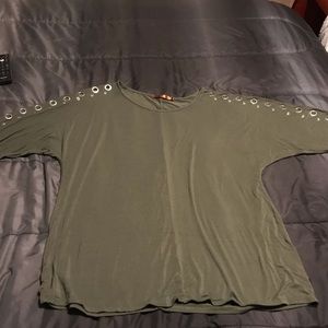 Belldini 3/4 Sleeve Blouse with Silver Eyelet